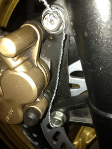 Front Brake Nuts Safety Wired as per Rules